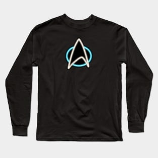 Blue Neon Star Trek Next Generation Communicator Badge Top Left Long Sleeve T-Shirt